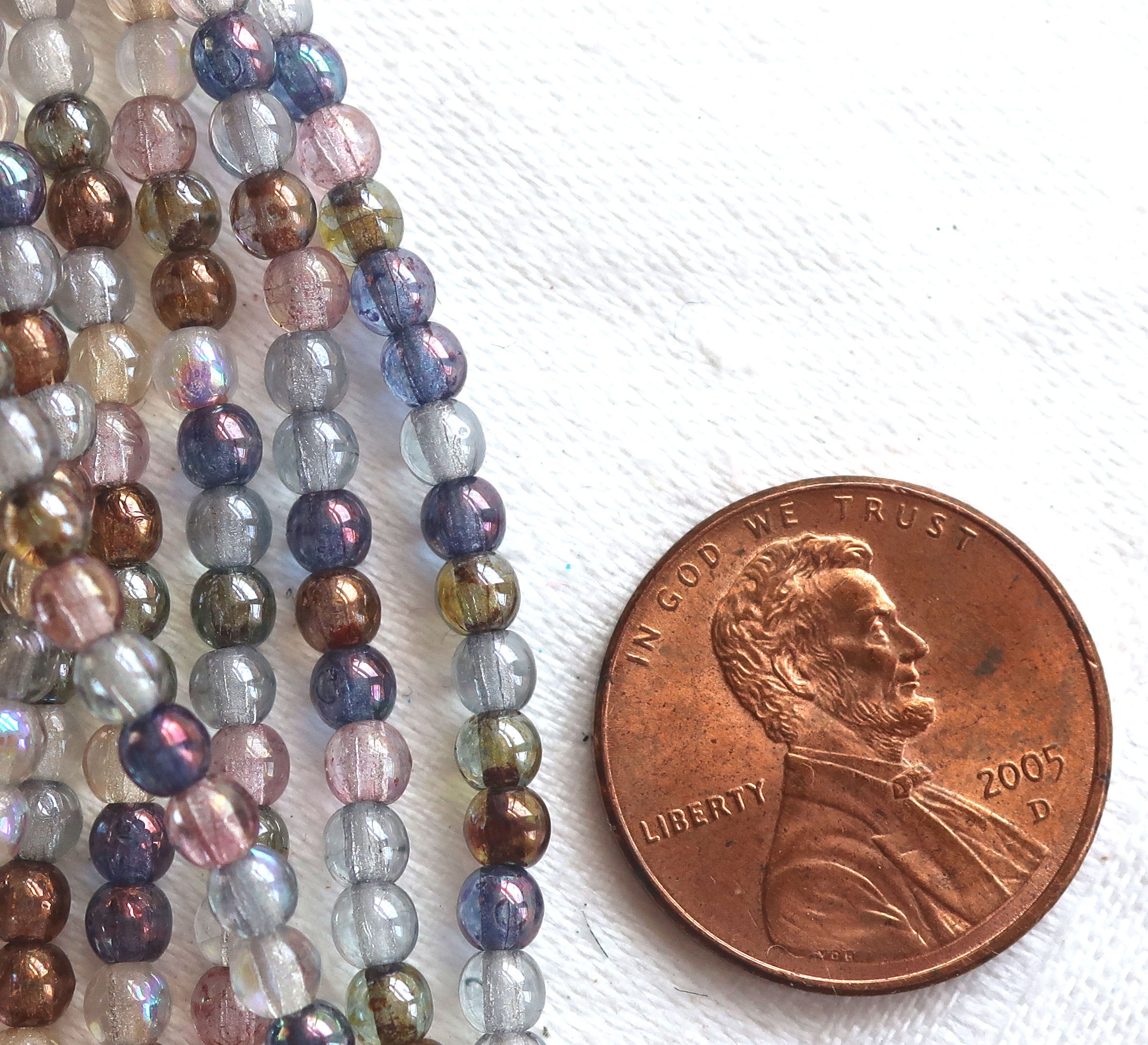 Lot of 100 3mm Czech glass druks, transparent blue, pink, brown, cryatal luster mix, smooth round druk beads, earthy, rustic colors C2401 - Glorious Glass Beads