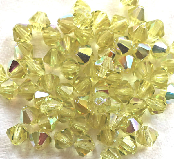 Lot of 24 6mm Czech Preciosa Crystal Jonquil AB glass faceted bicone beads, yellow AB bicones 11301