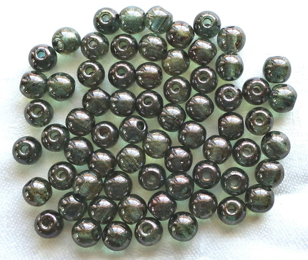 25 8mm Czech glass big hole beads, Lumi Green smooth round druk beads with 2mm holes C20101