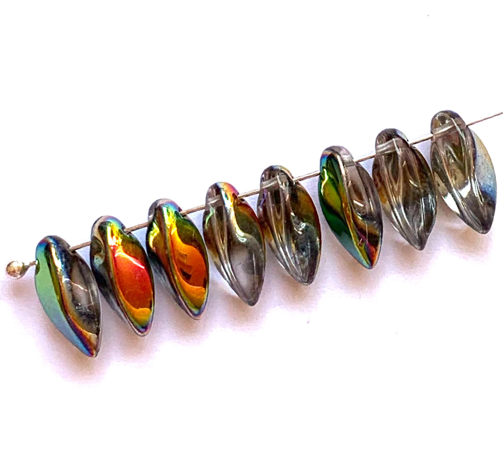 20 Czech glass twisted teardrop, petal or dagger beads - top drilled 6 x 12mm crystal vitrail pressed glass beads C0821