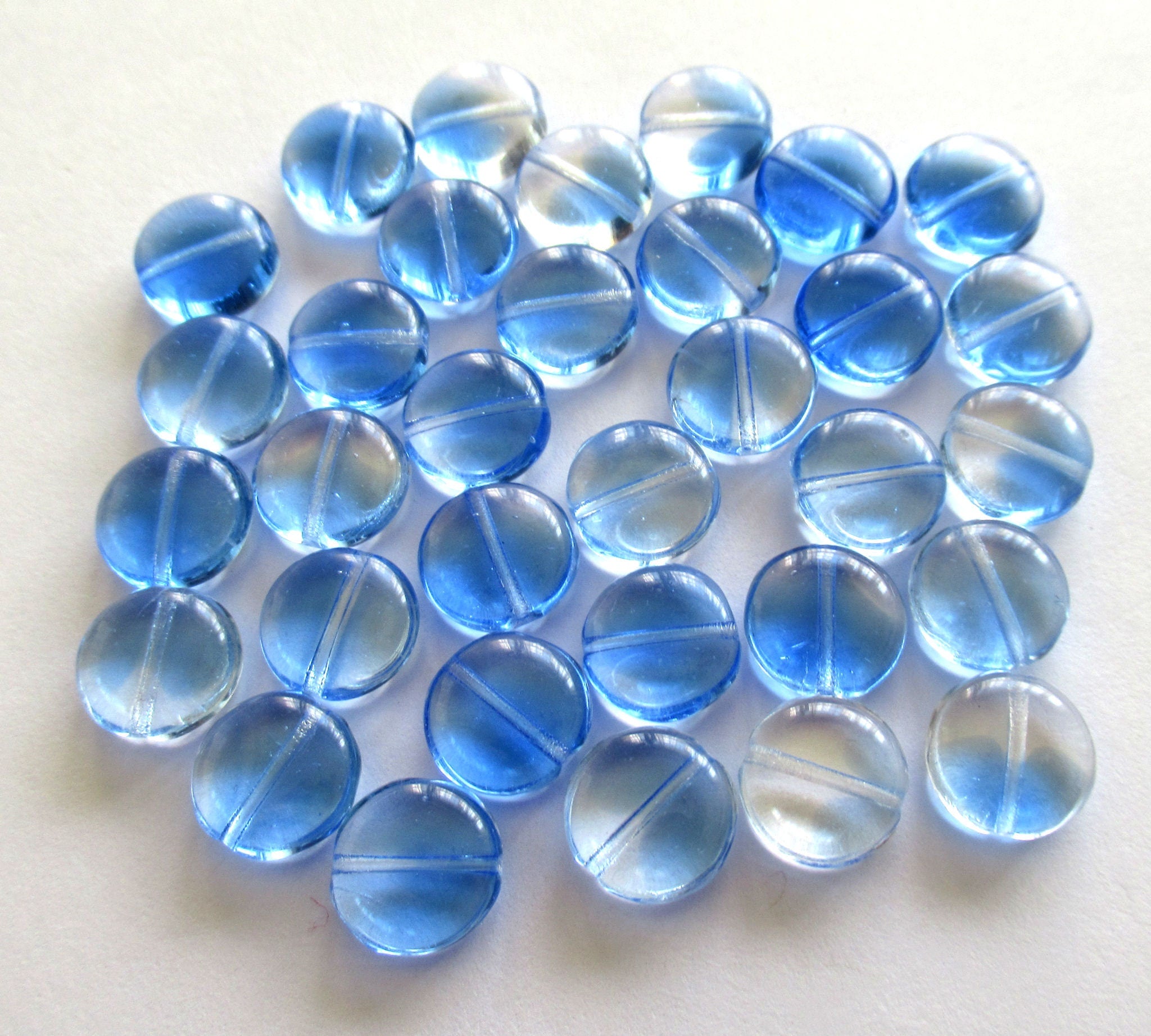 20 Czech glass coin beads - 10mm sapphire blue & crystal disc beads C0055
