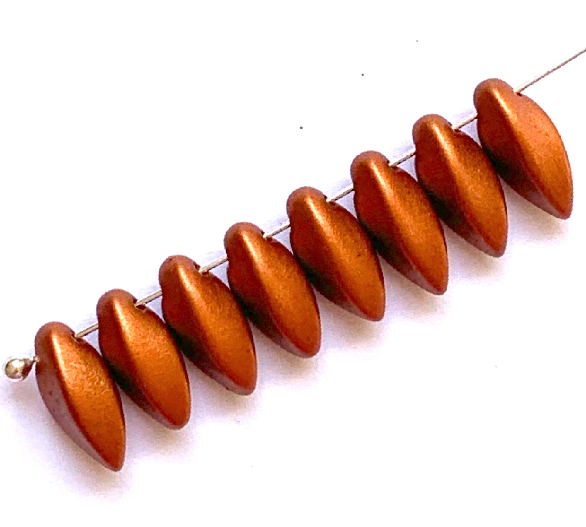 20 Czech glass twisted teardrop, petal or dagger beads - top drilled 6 x 12mm matte metallic red bronze pressed glass beads C0038