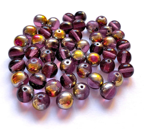 Lot of 25 8mm Czech glass druks, amethyst purple marea smooth round druk beads C0014