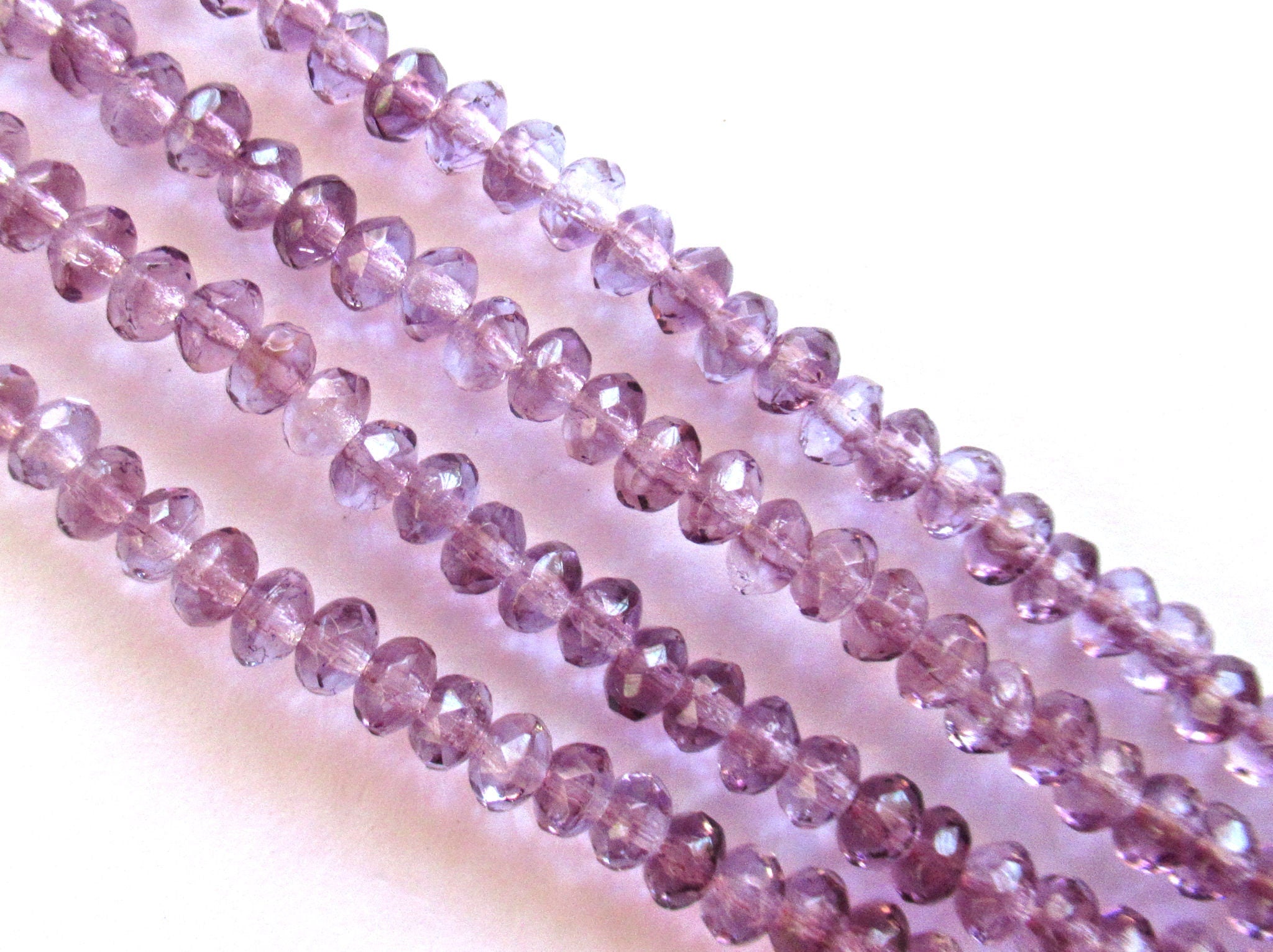 38 small Czech glass puffy rondelle beads - 3 x 5mm faceted two tone amethyst purple rondelles C0016