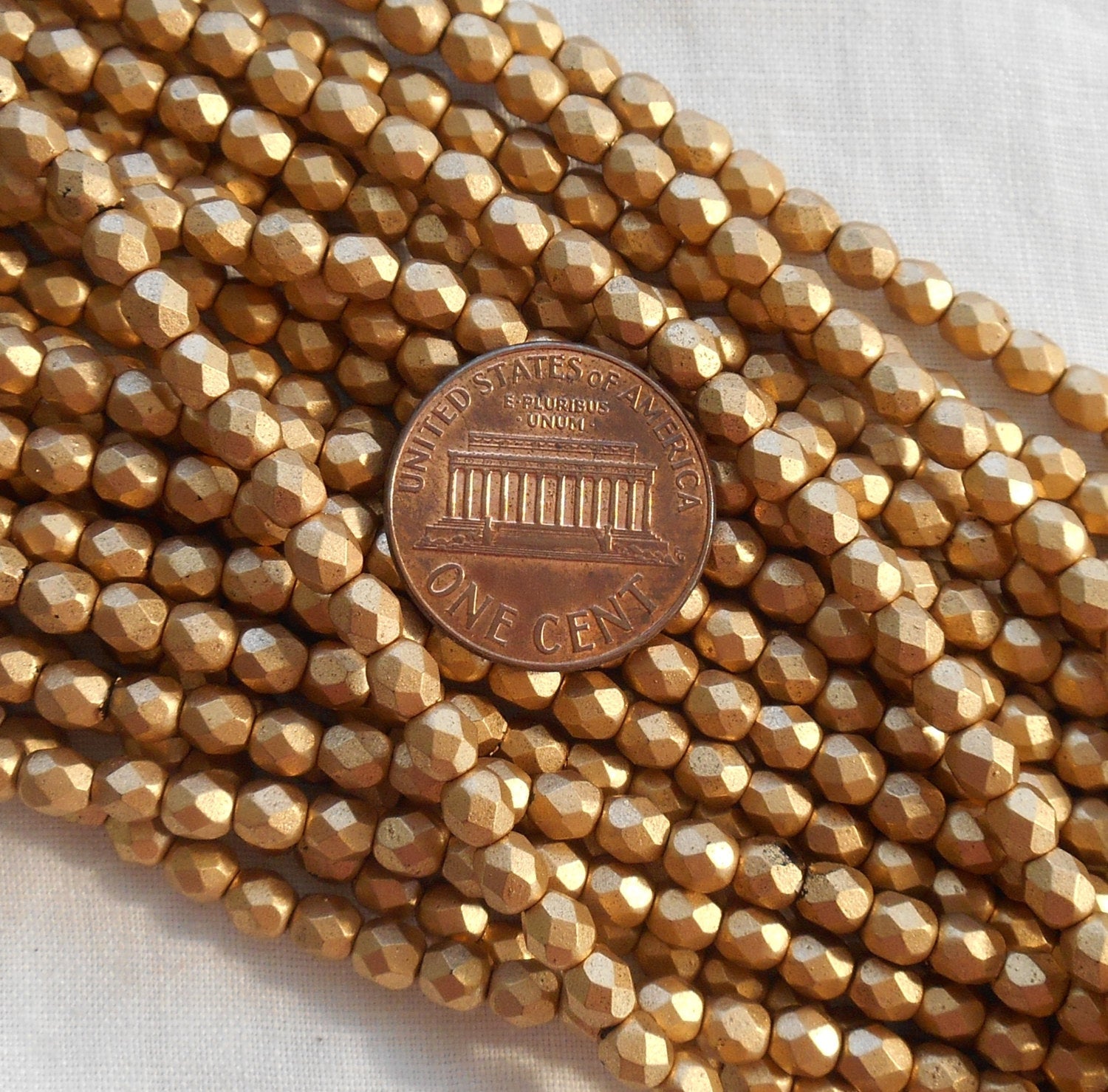 Fifty 4mm Matte Metallic Gold Flax Czech glass beads, fire polished, faceted round beads C0099