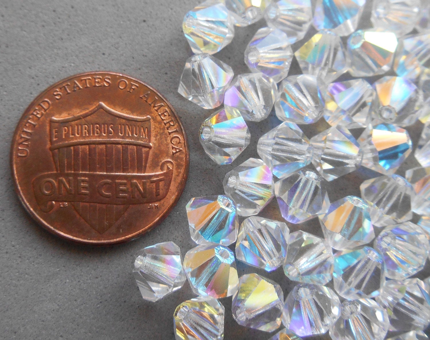 Lot of 24 6mm Crystal AB Czech Preciosa bicone beads, faceted glass crystal AB bicones C4801