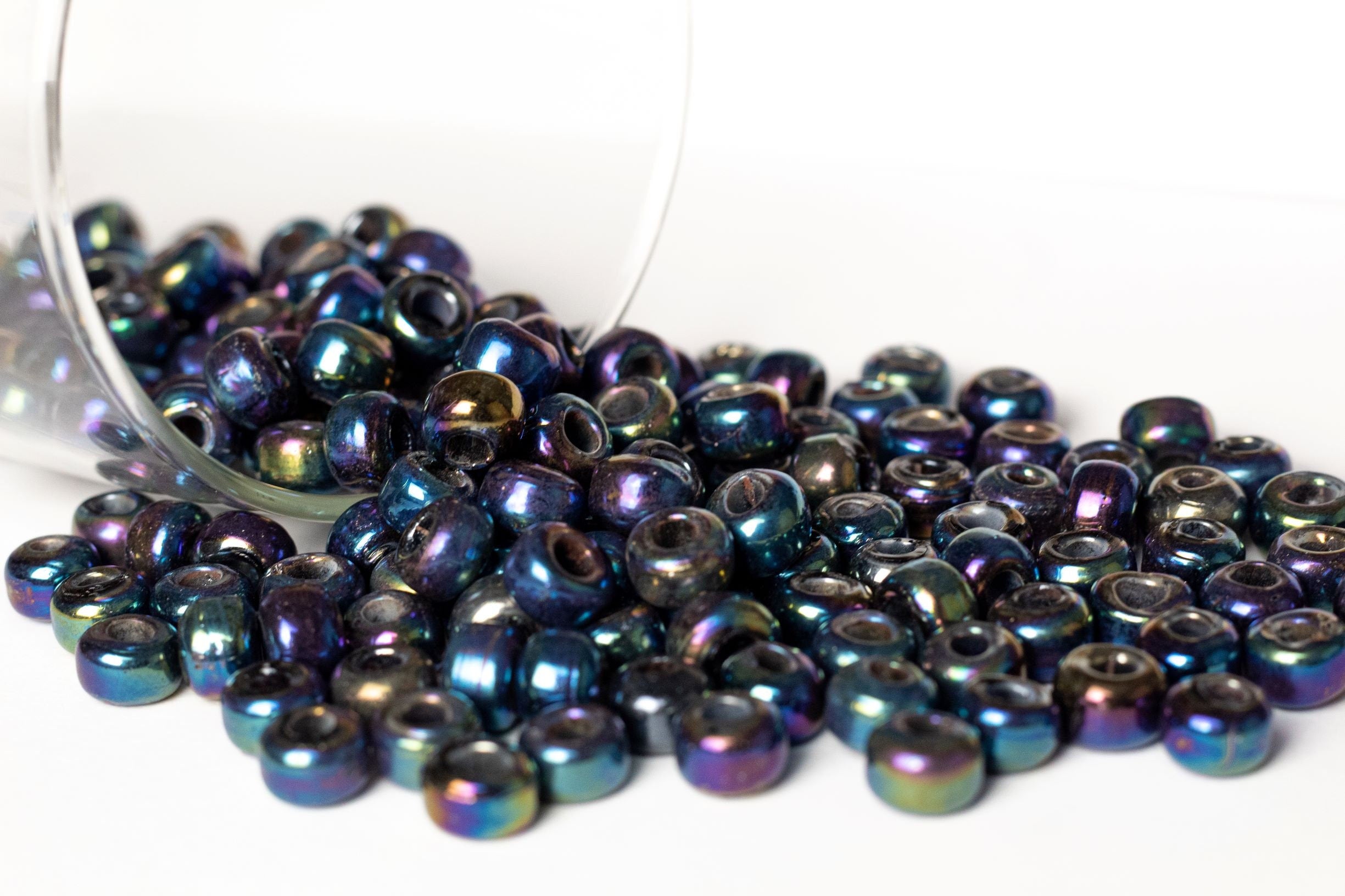 25 9mm Jet Black luster glass pony roller beads - large hole, big hole crow beads, Made in India, C0094