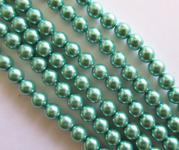 50 6mm blue Czech Preciosa glass pearl druk beads - Indian sapphire or aqua blue smooth round glass pearls C0095