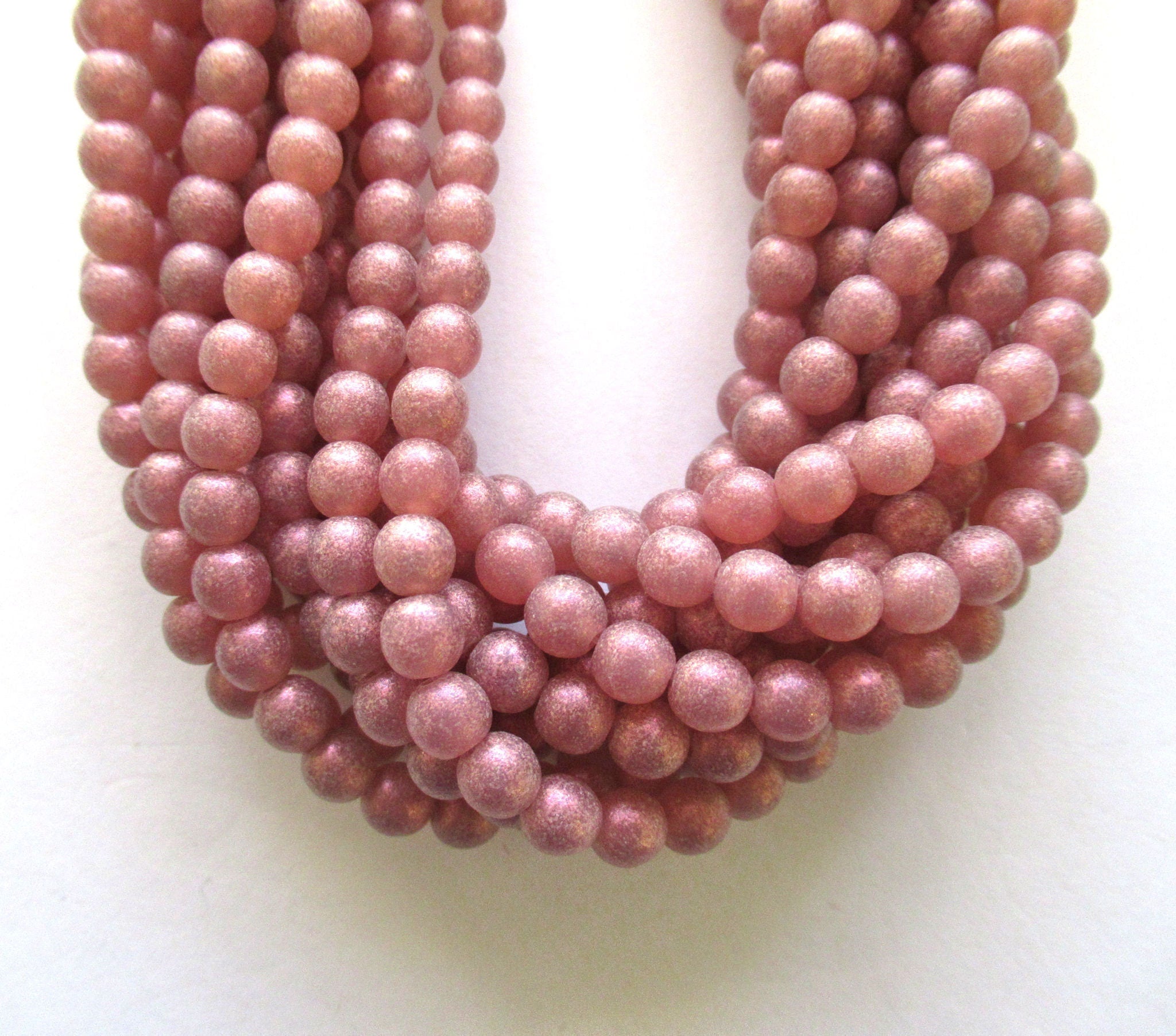 50 6mm Czech glass druk beads - Matte Cosmic Twinkle Milky Pink smooth round druks - C0048