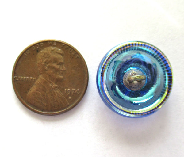 One 18mm Czech glass butterfly button - blue, purple & pink decorative shank buttons 00432