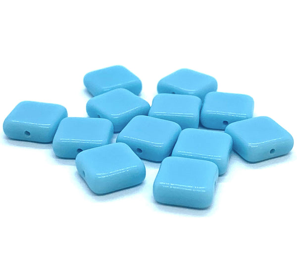 Twenty 9mm square Czech glass beads - opaque turquoise blue pressed glass beads C0001