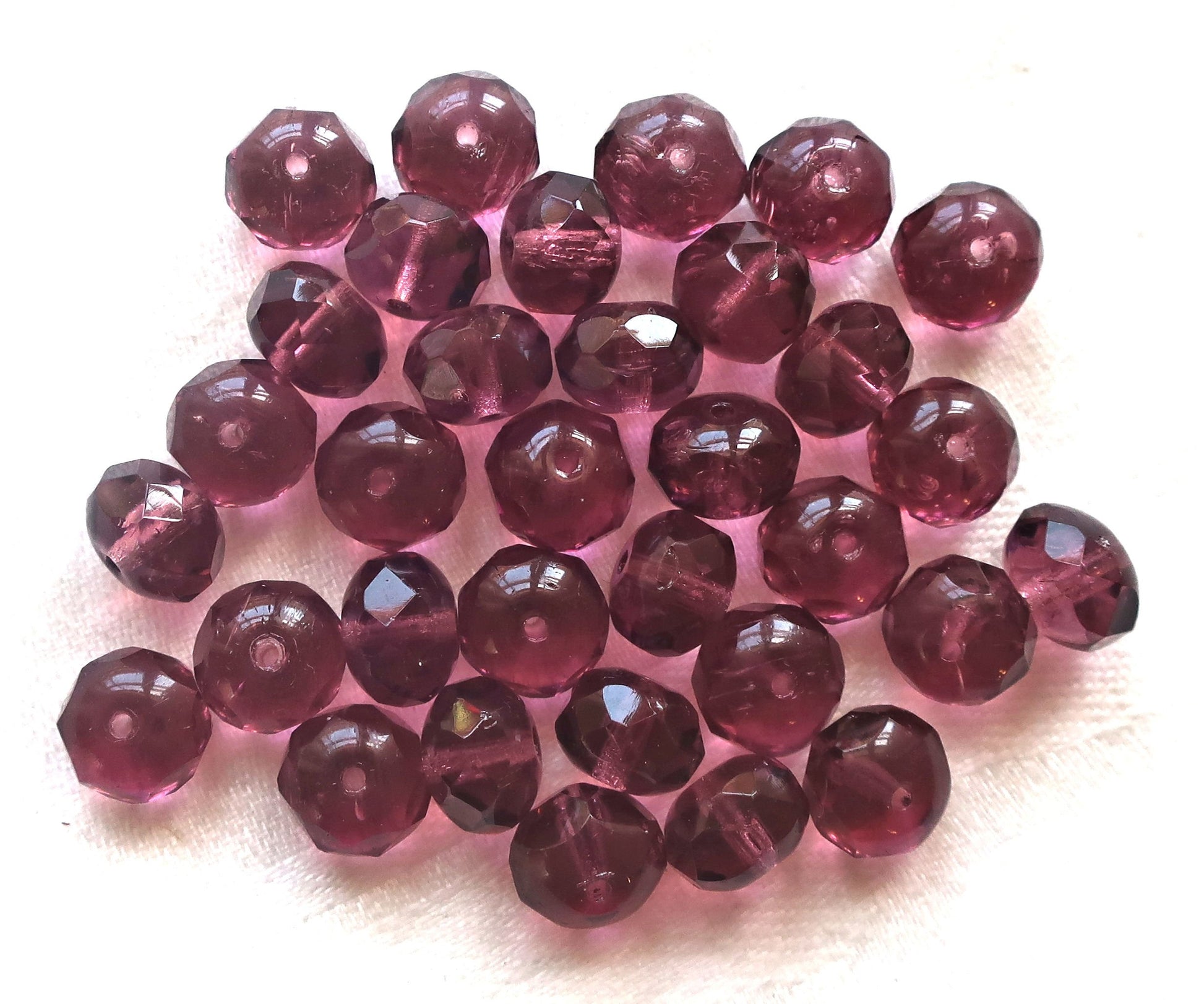 25 Czech glass faceted puffy rondelles, 6 x 8mm transparent amethyst or purple, rondelle beads on sale 3801 - Glorious Glass Beads