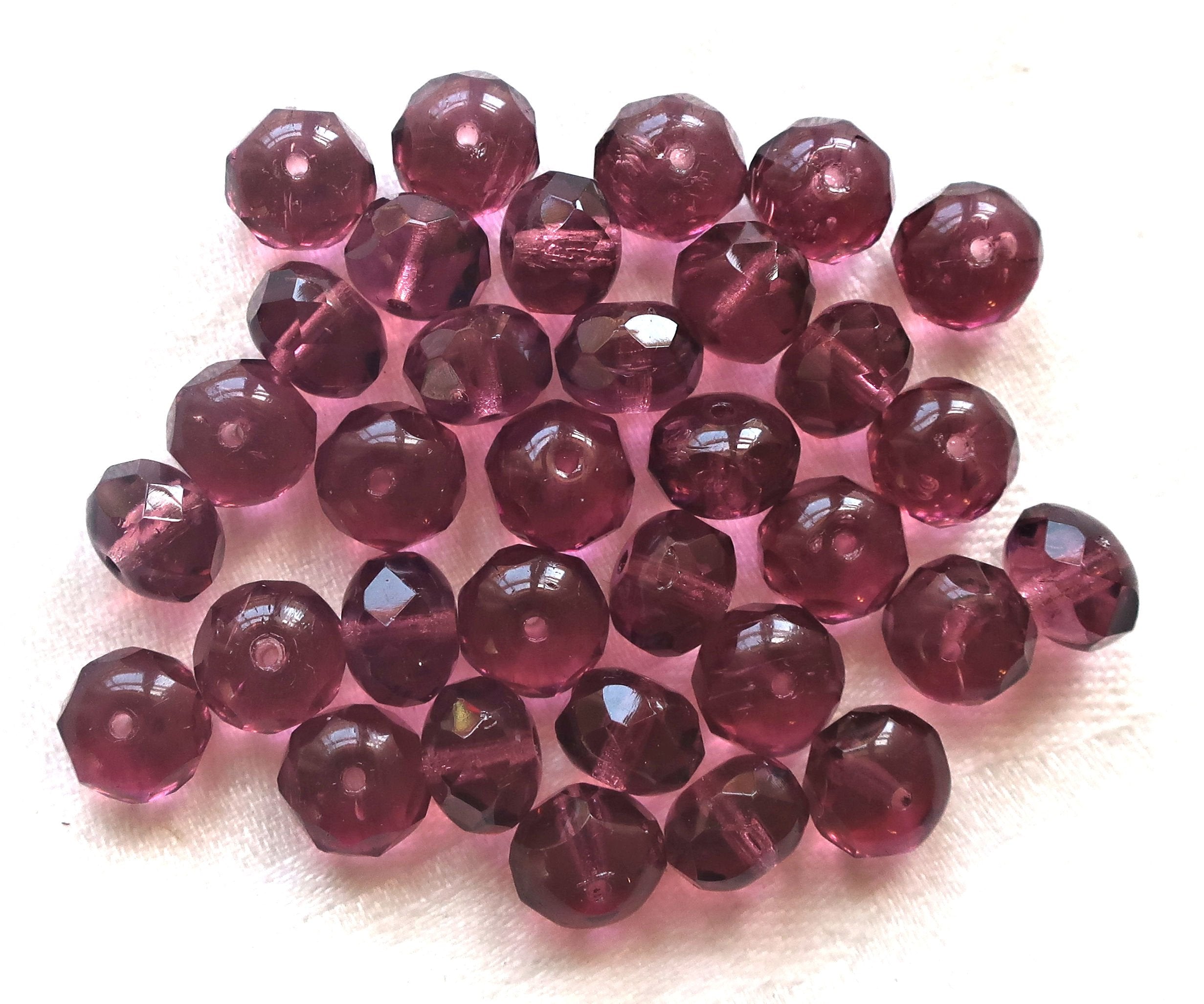 25 Czech glass faceted puffy rondelles, 6 x 8mm transparent amethyst or purple, rondelle beads on sale 3801 - Glorious Glass Beads