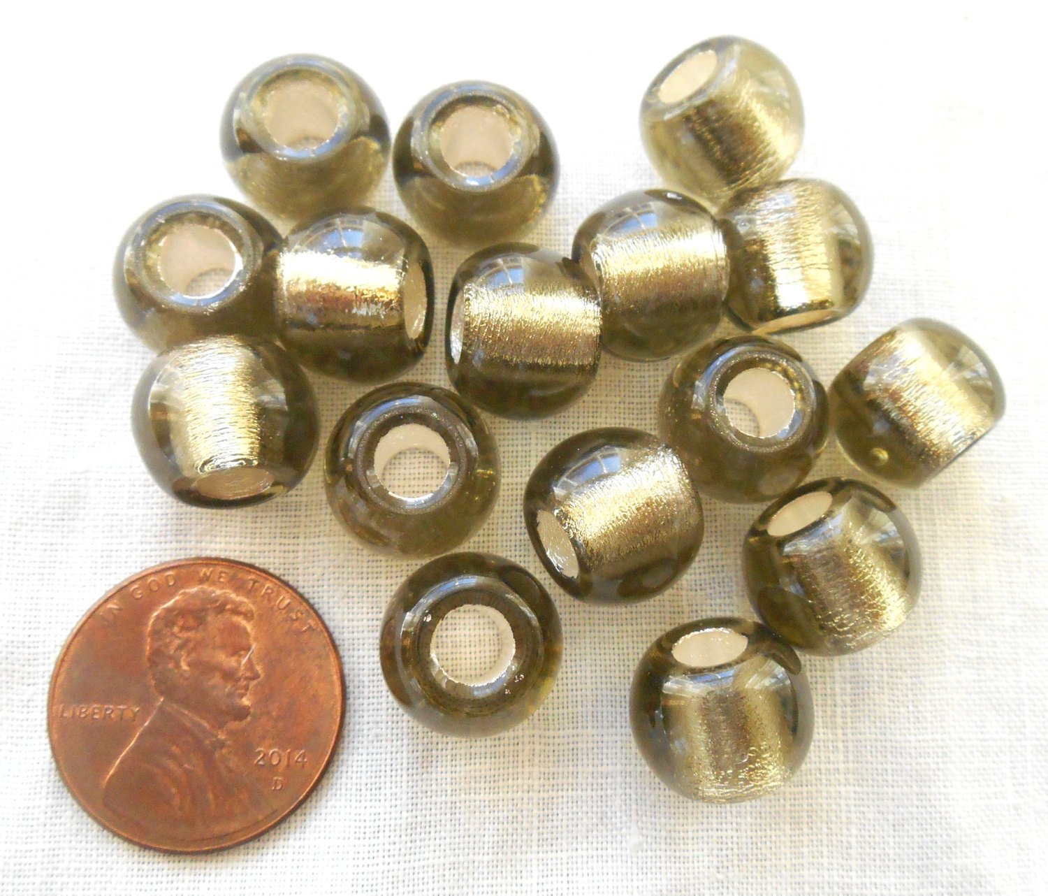 Six 12mm round Black Diamond Silver Lined large Czech glass big hole druk beads, 4.5mm holes, Pandora, European style druks, C8701 - Glorious Glass Beads