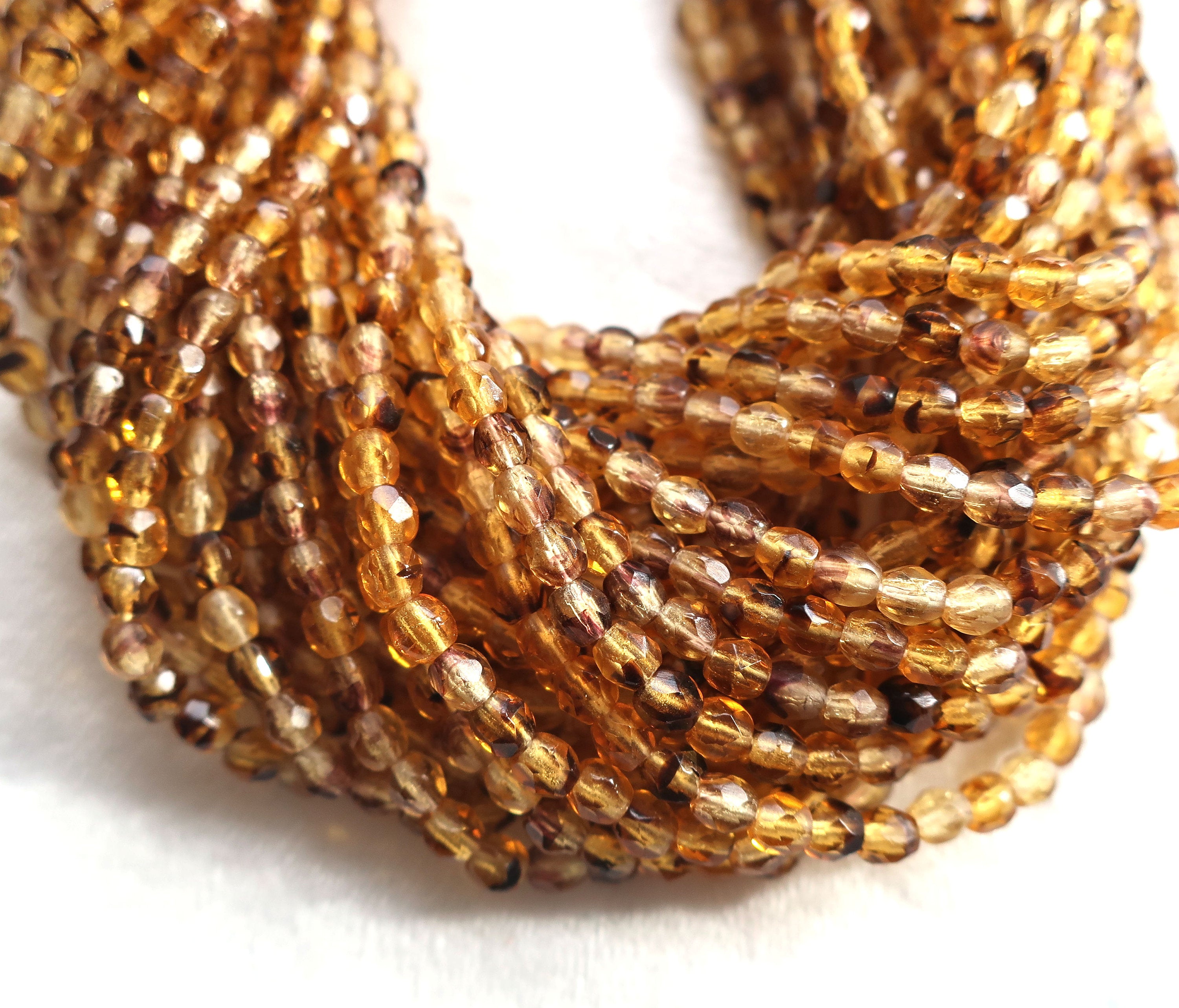 50 3mm Tortoise Shell, Tortoiseshell, Amber faceted round fire polished glass beads C0004