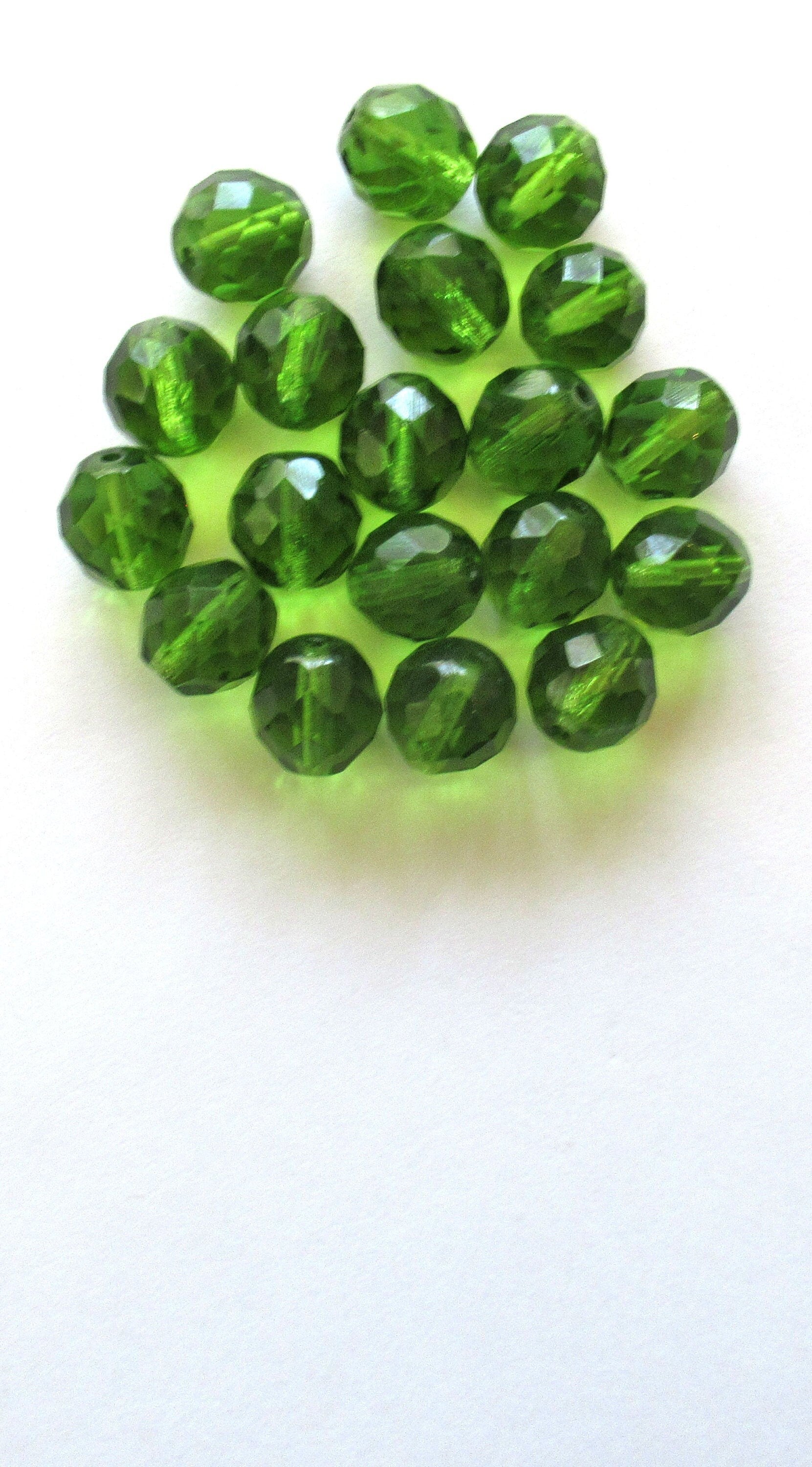 Ten Czech glass fire polished faceted round beads - 12mm olive olivine green beads C0026