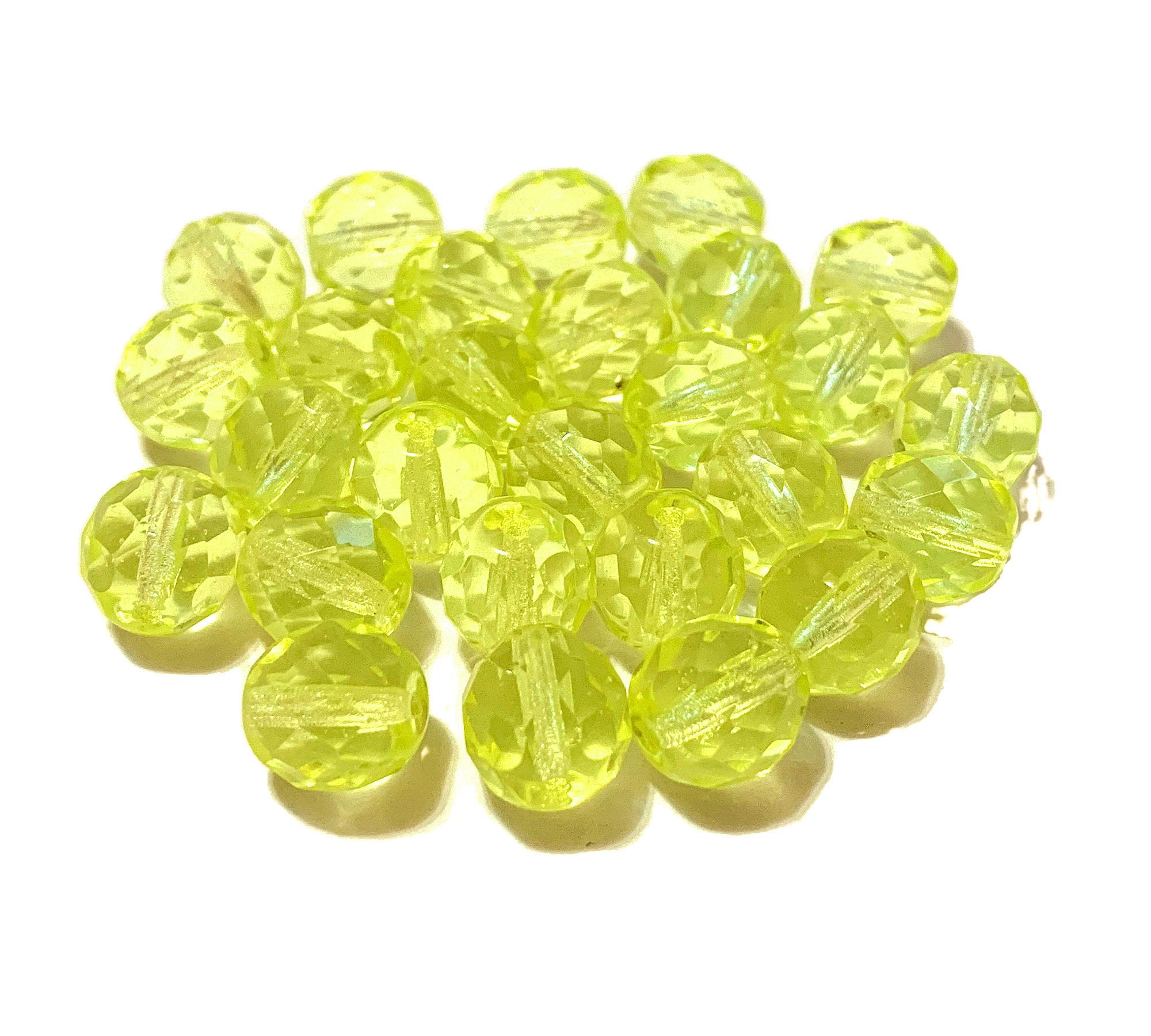 Twenty Czech glass fire polished faceted round beads - 10mm jonquil yellow beads C0101