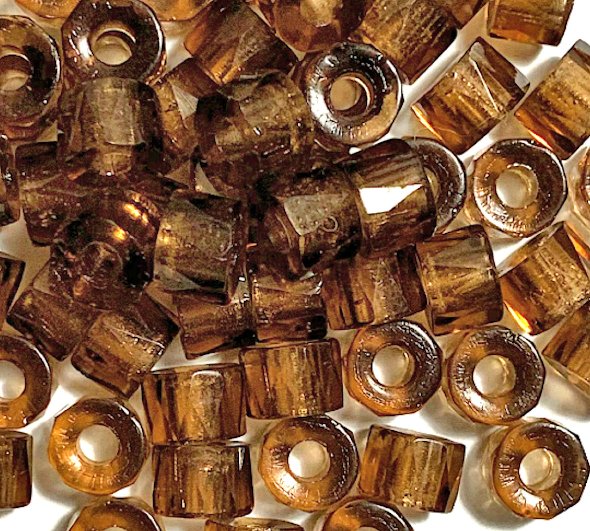 Lot of 25 9mm Czech glass faceted pony or roller beads - smoky topaz brown - large hole glass crow beads C0931