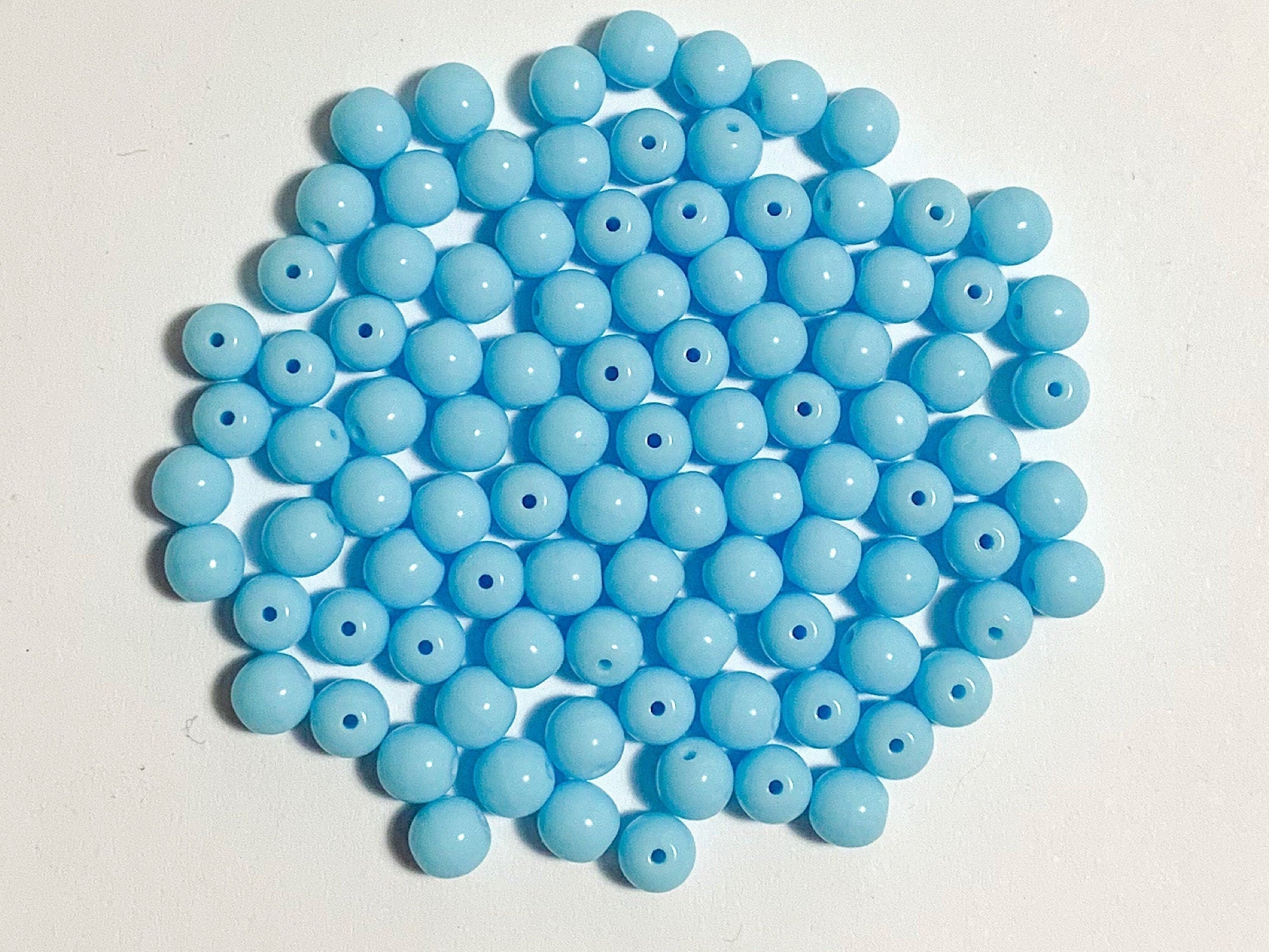 Lot of 50 6mm Czech glass druks, turquoise blue smooth round druk beads C0086