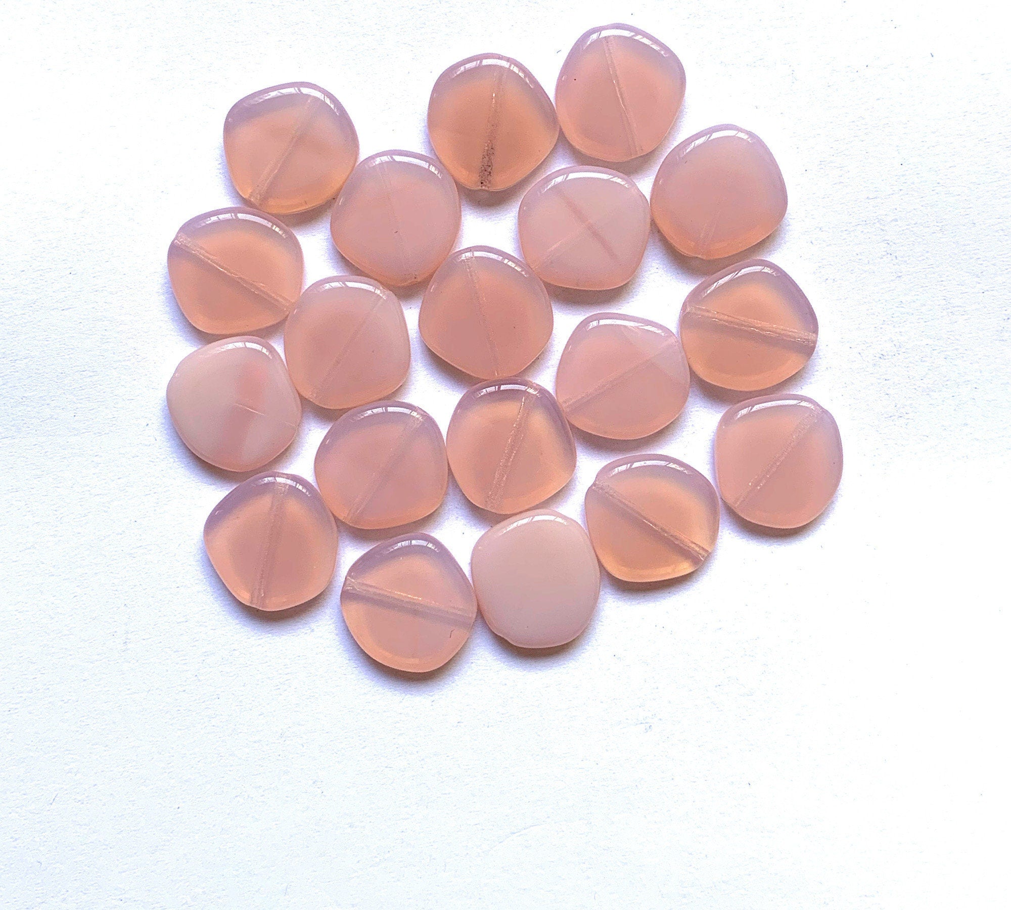 Ten 15mm Czech glass asymmetrical coin or disc beads - milky pink opal beads - C0067