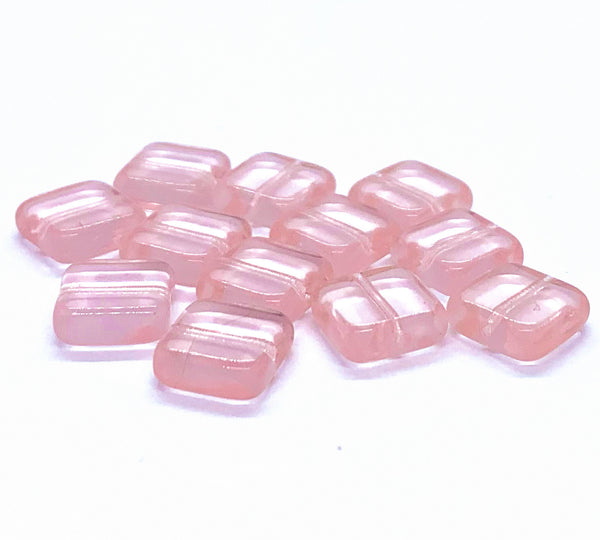 Twenty 9mm square Czech glass beads - transparent pink pressed glass beads C0026