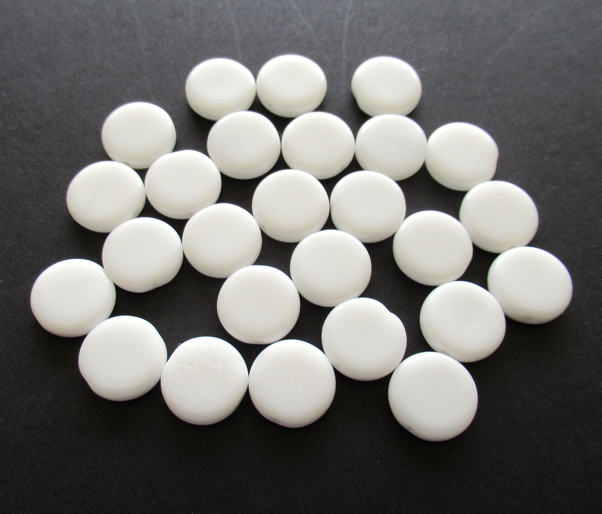 15 Czech glass coin beads - 10mm opaque chalk white disc beads C0025