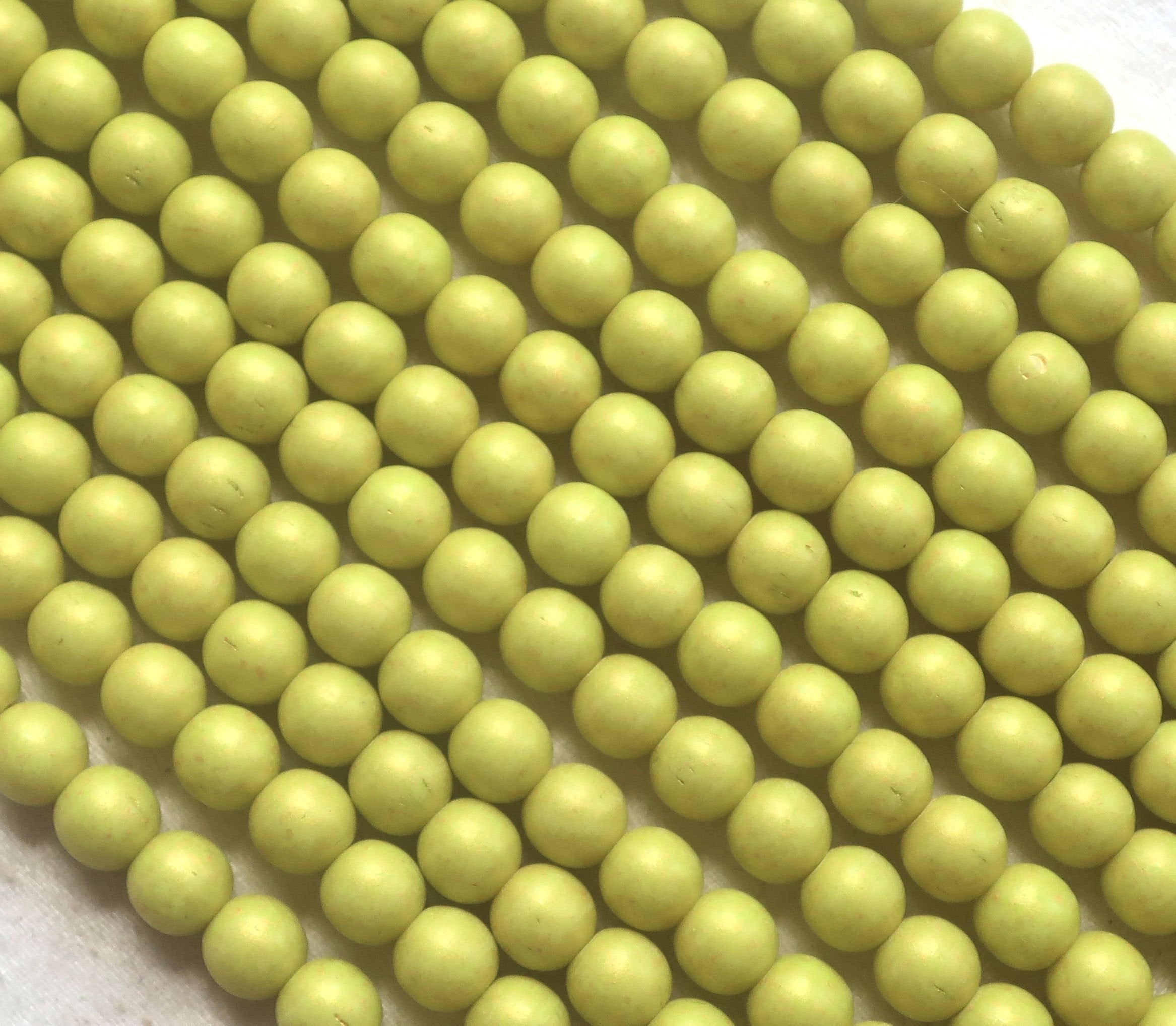 Lot of 50 6mm Czech glass beads, druks, opaque Pacific Honeydew, chartreuse green smooth round druk beads C03150 - Glorious Glass Beads