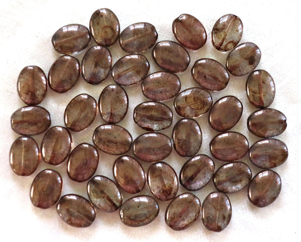 25 Lumi Brown flat oval Czech Glass beads, 12mm x 9mm pressed glass beads C0088
