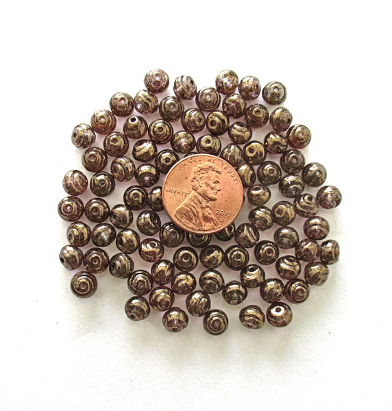 25 6mm Czech glass snail beads - baroque round iridescent lumi brown beads - C0052