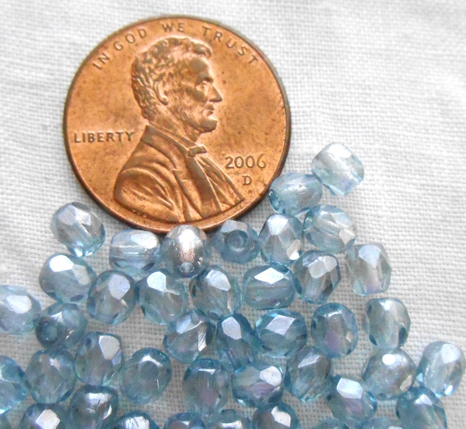 50 4mm Czech glass Lumi Blue Baroque beads, fire polished faceted round glass beads C6450