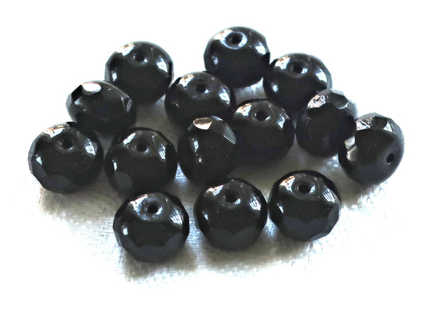 25 opaque black faceted puffy rondelle beads , 6 x 9mm Czech glass rondelles 9801
