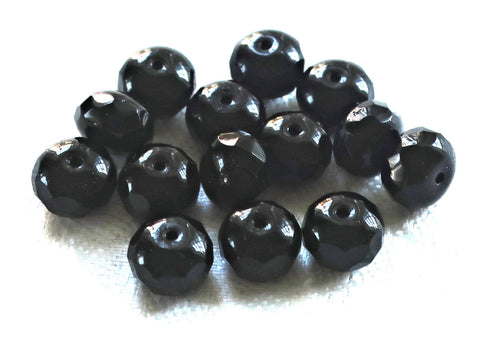 25 opaque black faceted puffy rondelle beads , 6 x 9mm Czech glass rondelles 9801 - Glorious Glass Beads