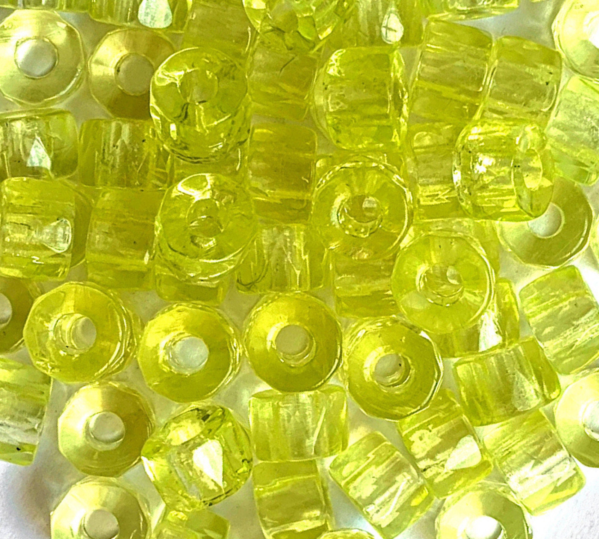 Lot of 25 9mm Czech glass faceted pony or roller beads - jonquil yellow - large hole glass crow beads C0951