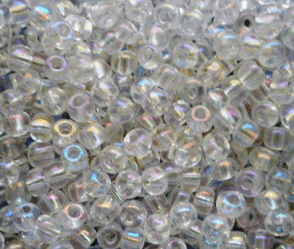 24 grams Crystal AB Czech 6/0 large glass seed beads, size 6 Preciosa Rocaille 4mm spacer beads, large, big hole C0824