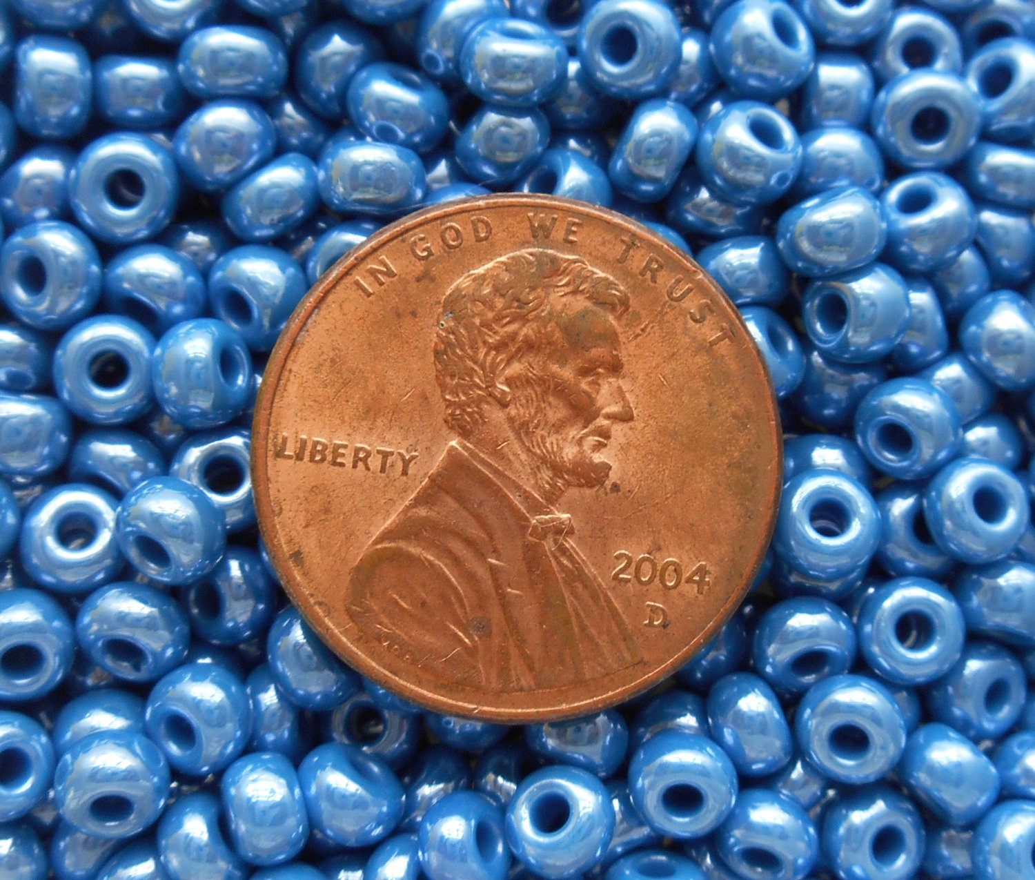 Pkg of 24 grams Opaque Blue Denim Luster Czech 6/0 glass seed beads, size 6 Preciosa Rocaille 4mm spacer beads, big hole, C0824 - Glorious Glass Beads