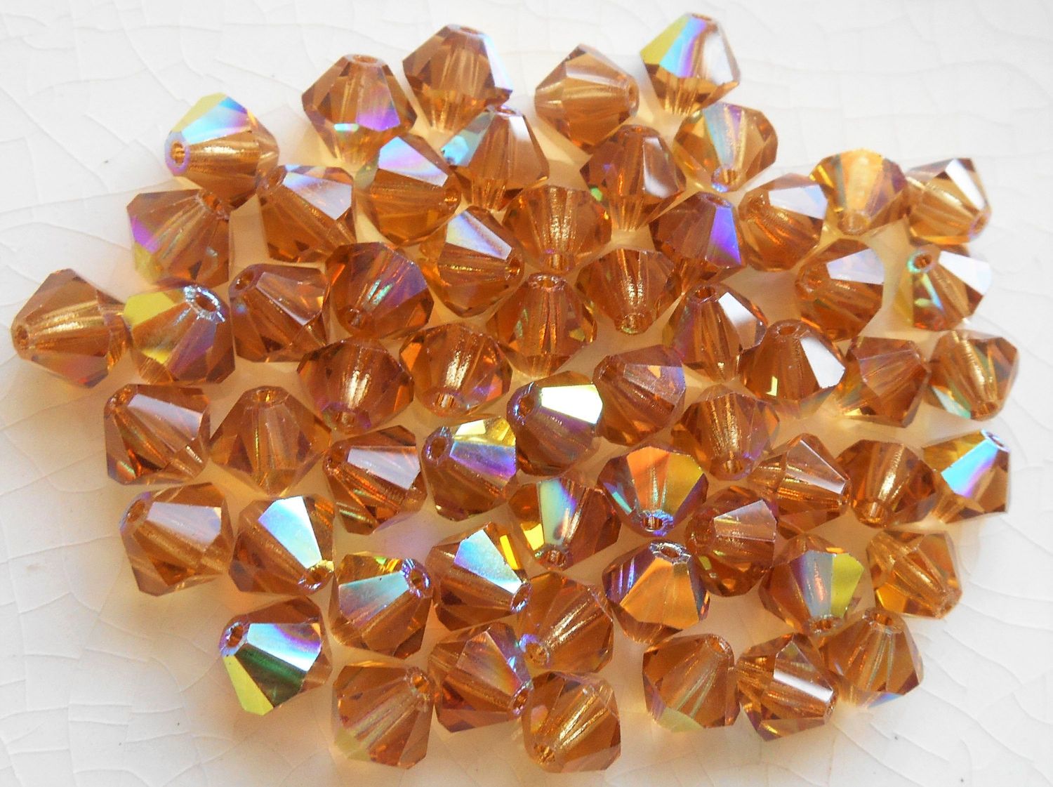 Lot of 24 6mm Light Colorado Topaz AB Czech Preciosa Crystal bicone beads, faceted glass brown bicones C60101 - Glorious Glass Beads