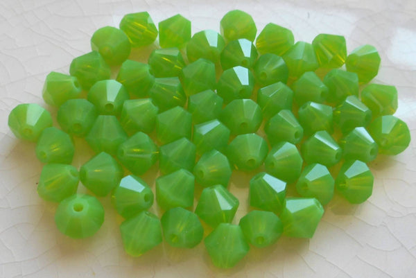 Lot of 24 6mm Opaque Green Opal Czech Preciosa Crystal bicone beads, faceted glass green bicones C4801 - Glorious Glass Beads