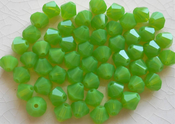 Lot of 24 6mm Opaque Green Opal Czech Preciosa Crystal bicone beads, faceted glass green bicones C4801 - Glorious Glass Beads