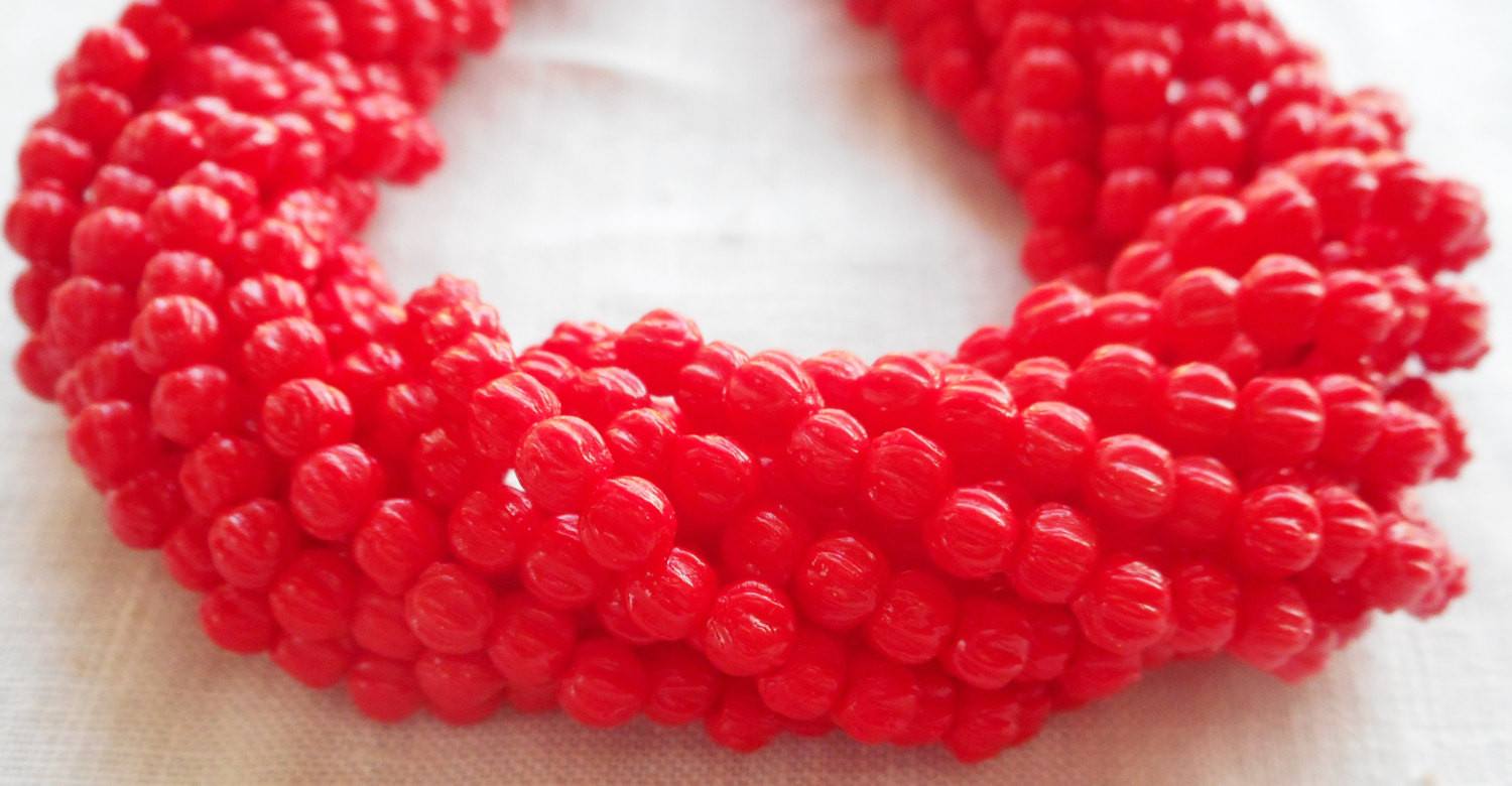Fifty 3mm Opaque Red melon beads, Czech pressed glass beads C9650 - Glorious Glass Beads