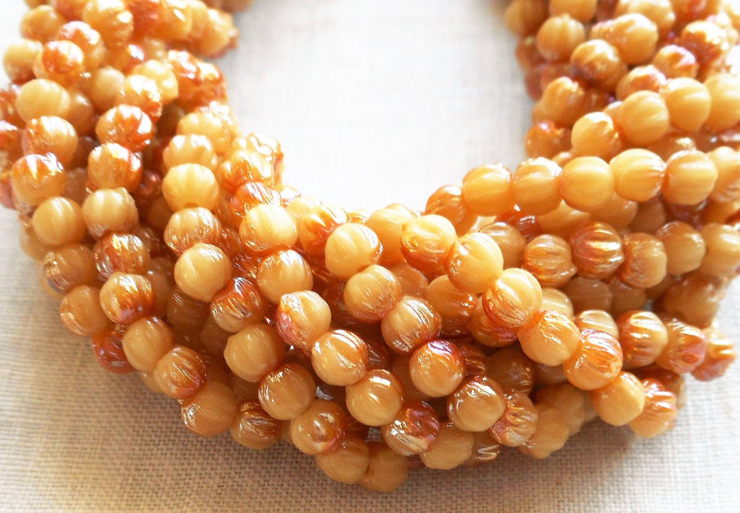 Lot of 100 3mm Antique Beige Celsian melon beads, neutral Czech pressed glass beads C05150 - Glorious Glass Beads