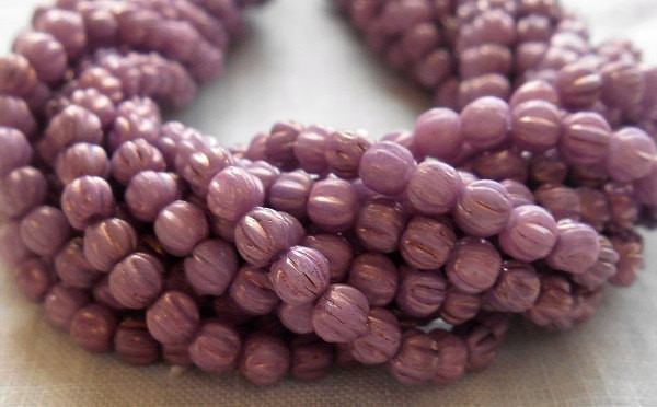 Lot of 100 3mm Opaque Lilac melon beads, pressed milky lavender Czech glass beads, C8650 - Glorious Glass Beads