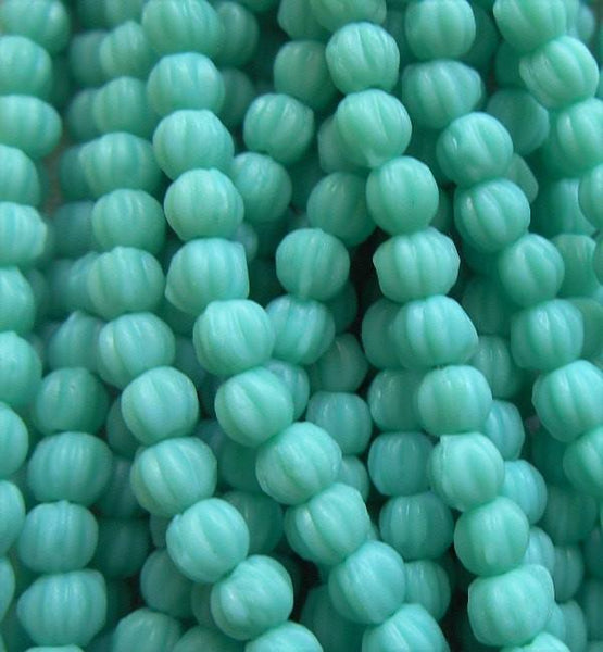 Lot of 100 3mm opaque turquoise blue Czech pressed glass melon beads C93150 - Glorious Glass Beads