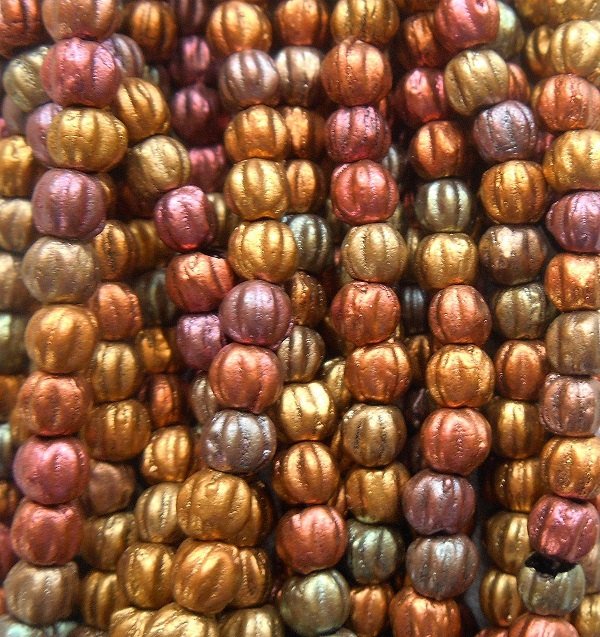 Lot of 100 3mm Matte Metallic Bronze Iris glass melon beads, Czech pressed glass beads C8550 - Glorious Glass Beads