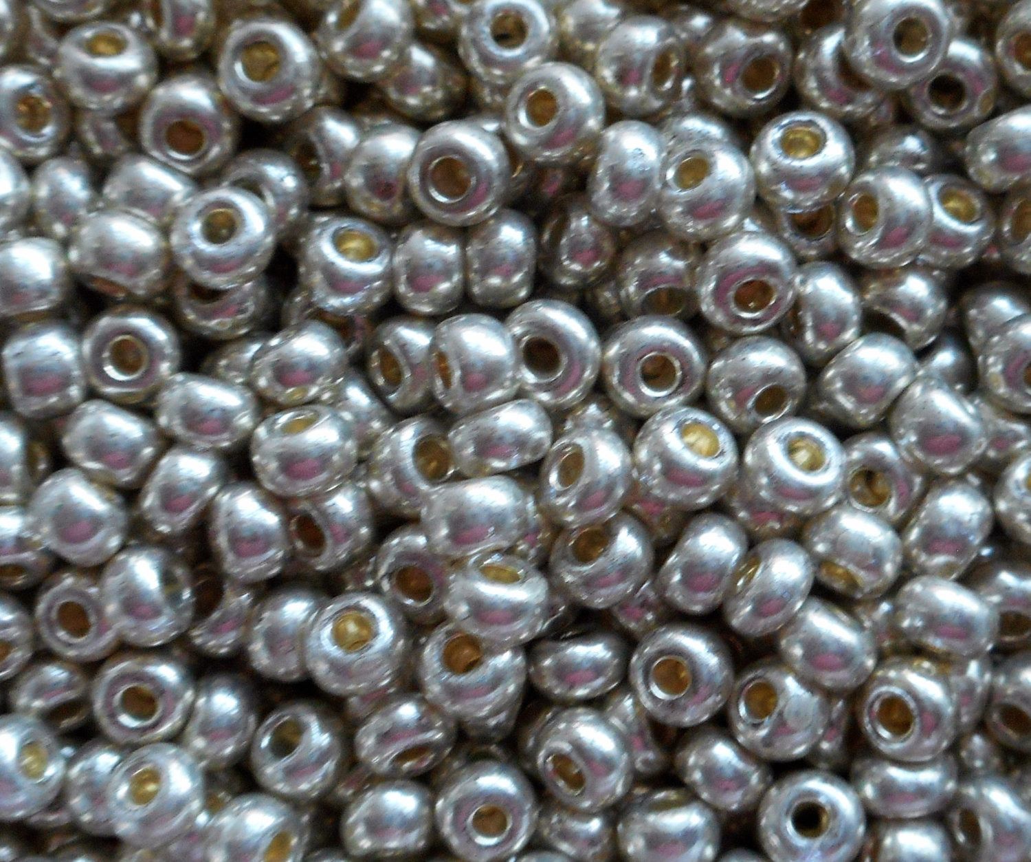 Pkg 24 grams size 6/0 Shiny Metallic Silver Czech glass seed beads , Preciosa Rocaille 4mm spacer beads, large, big hole C8524 - Glorious Glass Beads