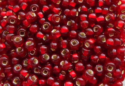 Pkg of 24 grams Ruby Red Silver Lined Czech 6/0 large glass seed beads, size 6 Preciosa Rocaille 4mm spacer beads, big hole, C9524 - Glorious Glass Beads