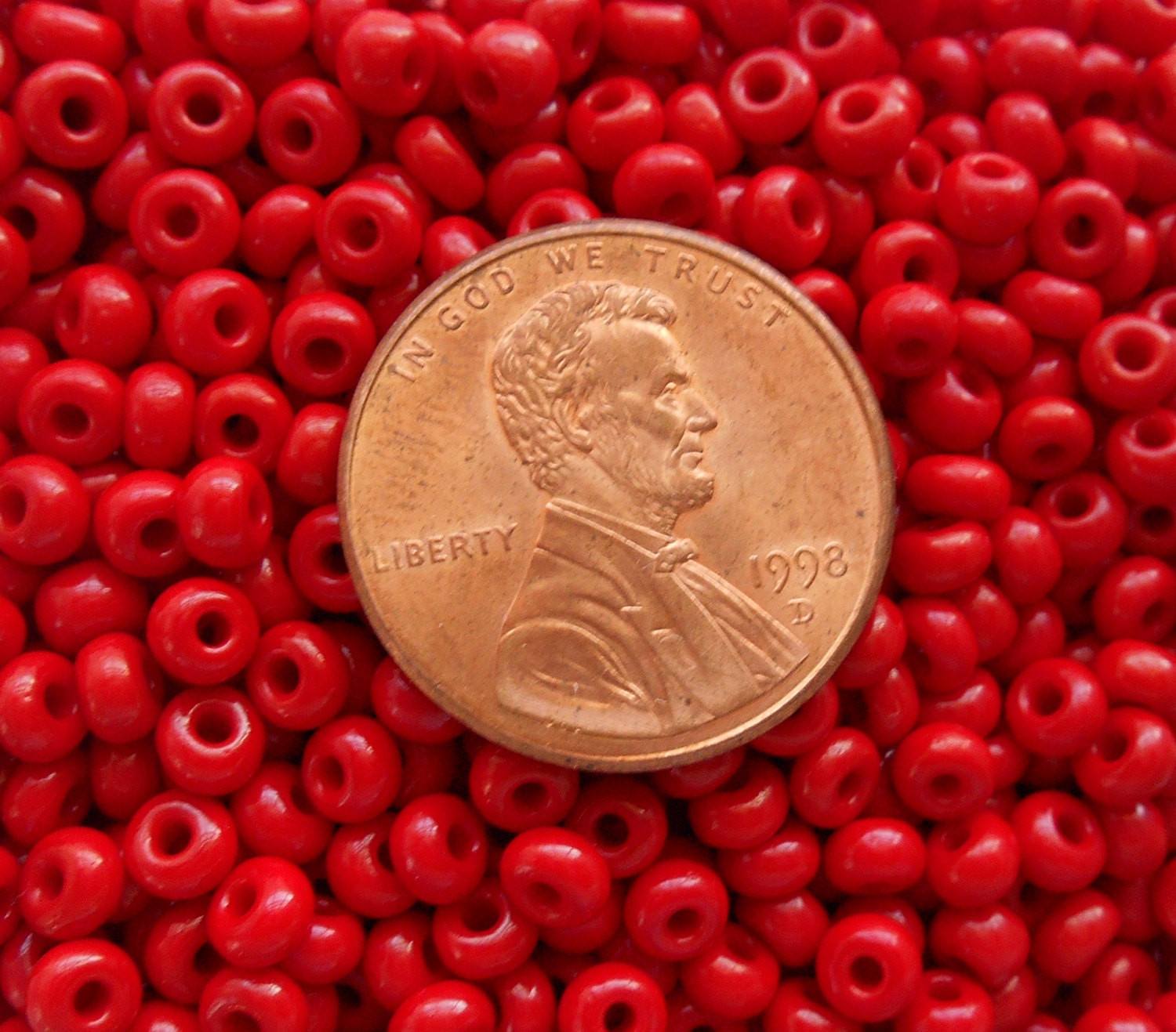 Pkg of 24 grams Opaque Blood Red Czech 6/0 large glass seed beads, size 6 Preciosa Rocaille 4mm spacer beads, big hole, C7424 - Glorious Glass Beads
