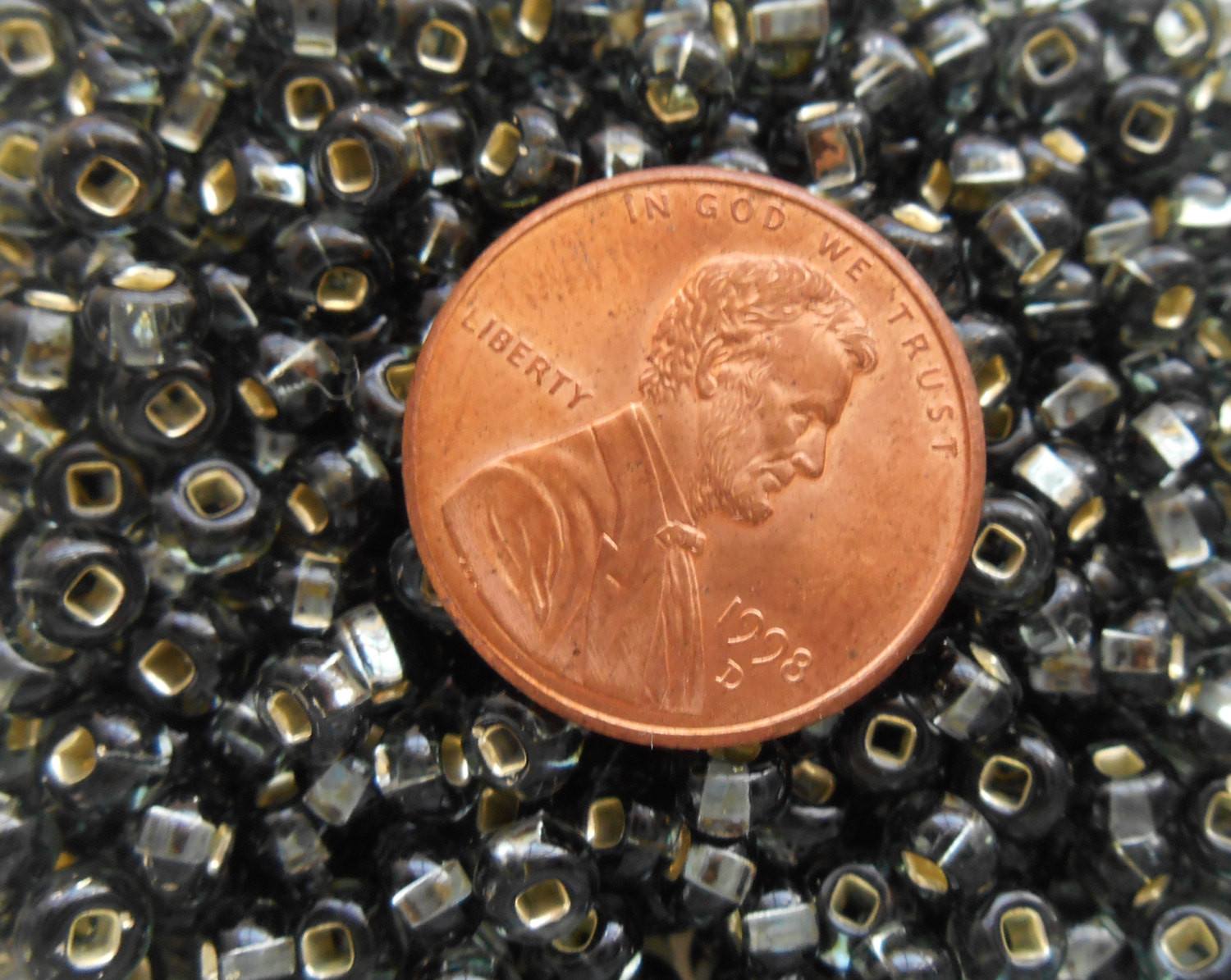 Pkg of 24 grams Black Diamond Silver Lined Czech 6/0 large glass seed beads, size 6 Preciosa Rocaille 4mm spacer beads, big hole, C1524 - Glorious Glass Beads