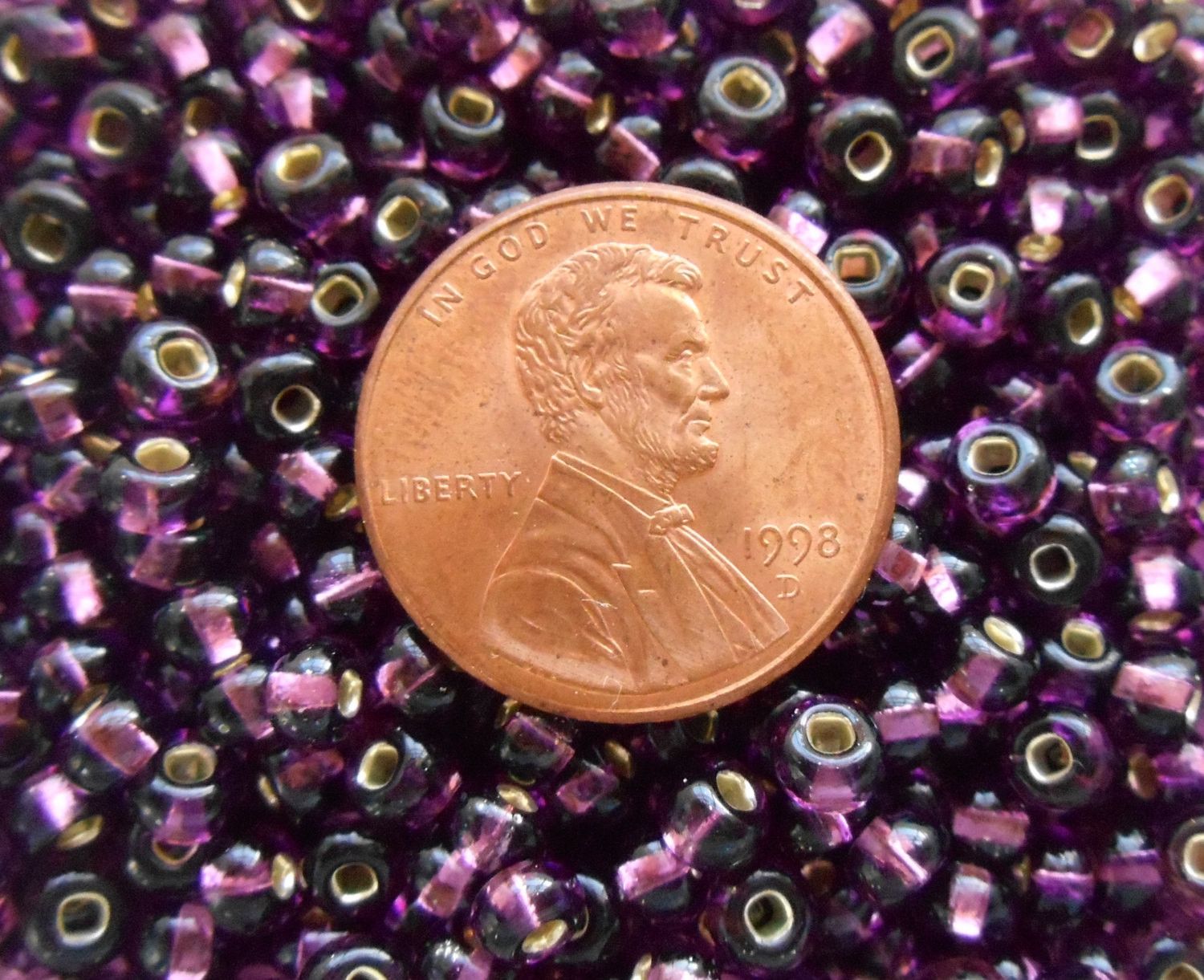 Pkg of 24 grams Dark Amethyst Purple Silver Lined Czech 6/0 glass seed beads, size 6 Preciosa Rocaille 4mm spacer beads, big hole, C1524 - Glorious Glass Beads