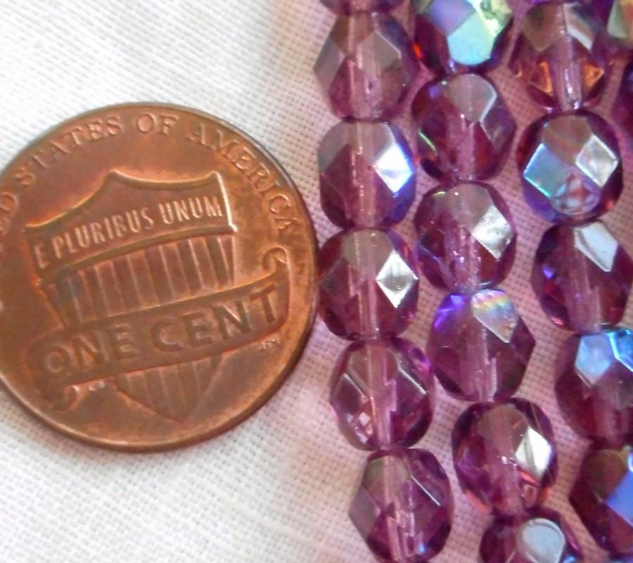 Lot of 25 6mm Amethyst AB, purple, Czech glass firepolished faceted round beads C8401 - Glorious Glass Beads