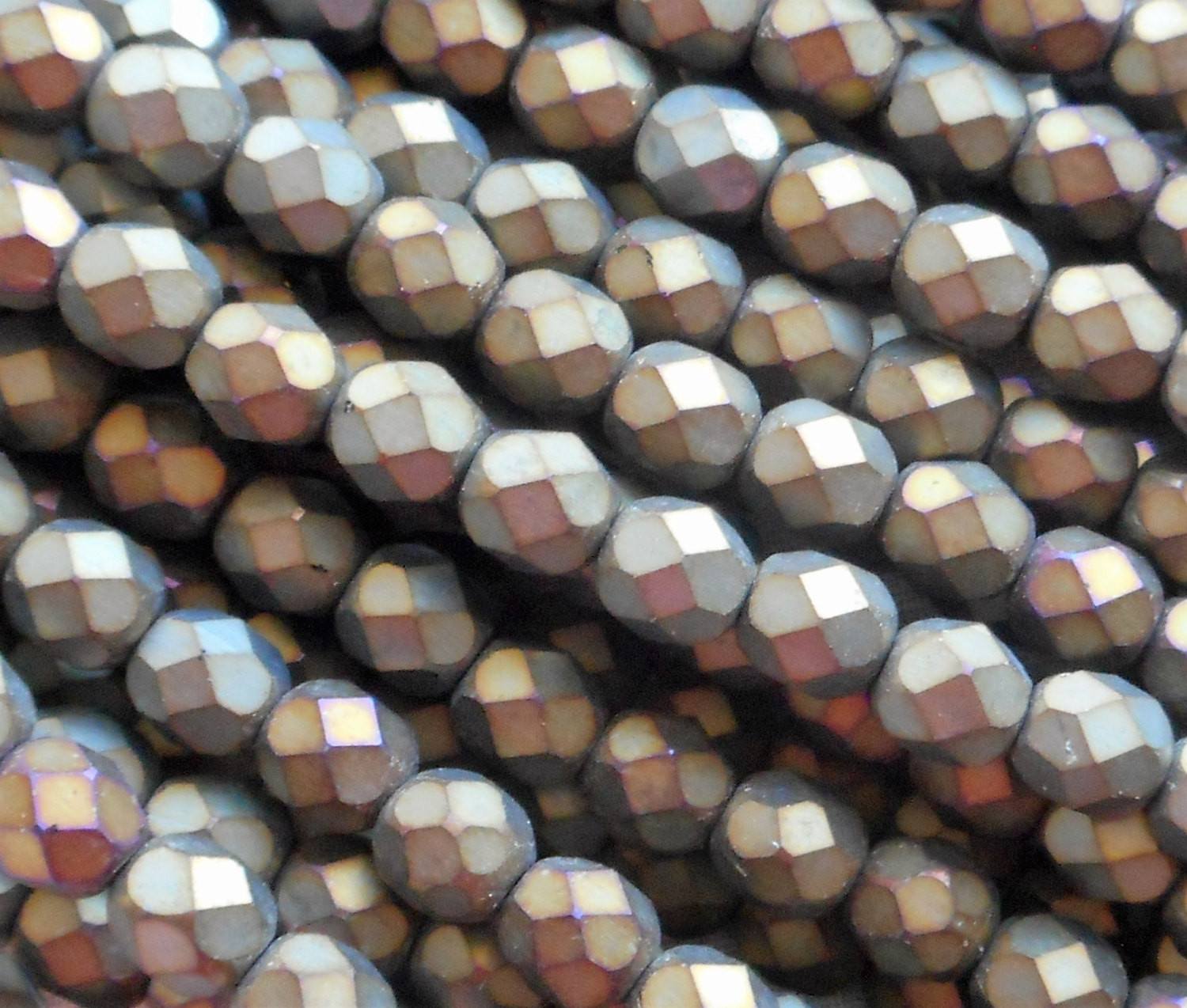 Lot of 25 6mm Matte Brown Iris beads, faceted, round, firepolished Czech glass beads C6401 - Glorious Glass Beads